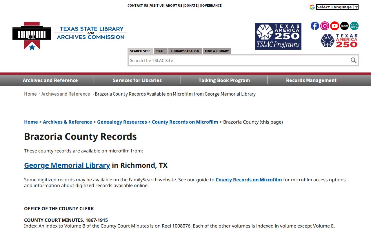 Brazoria County previous residents deed and probate microfilm