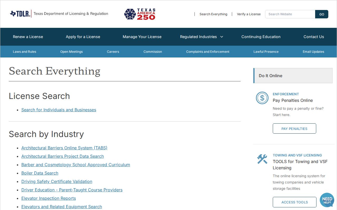 Brazoria County resident lookup Texas TDLR license verification page