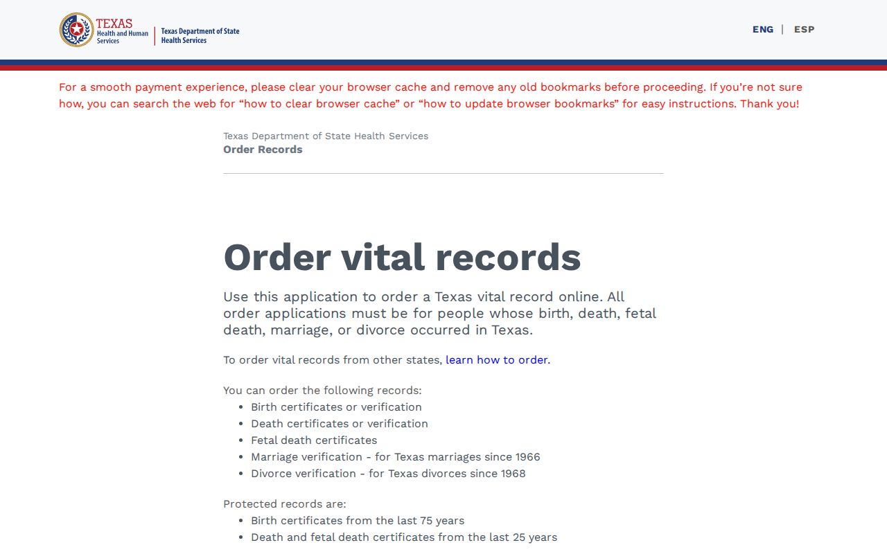 Brazoria County residents directory Texas vital records order screen
