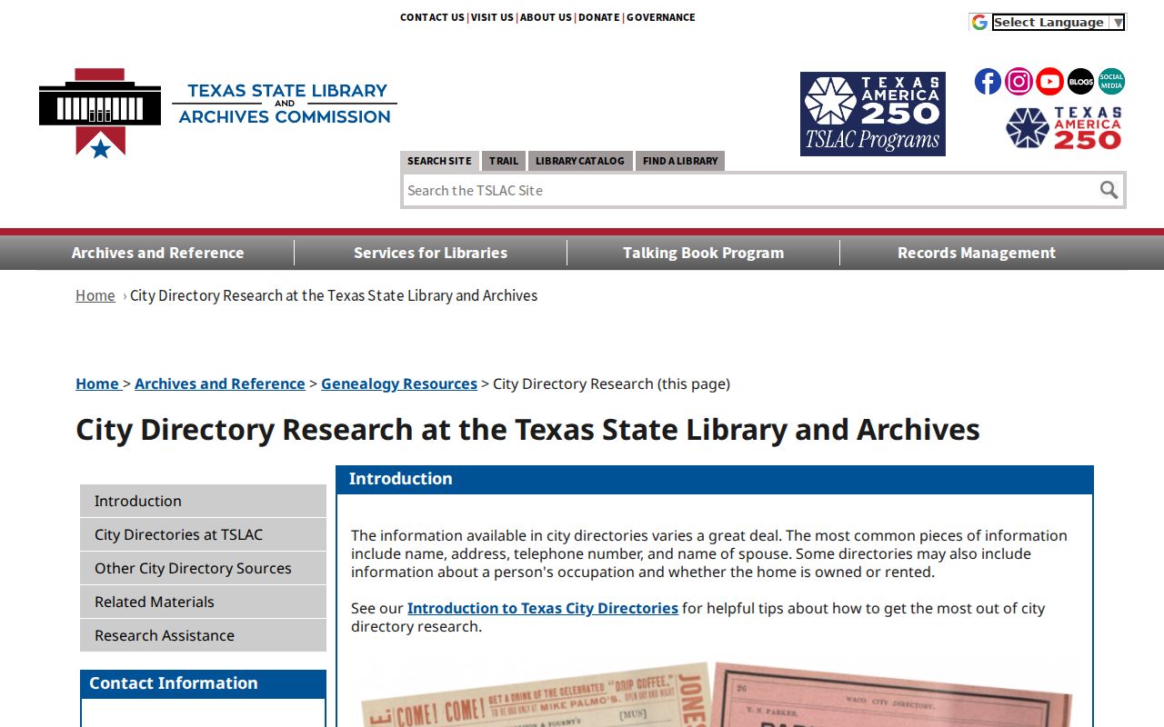 Brazoria County city directory research guidance at the Texas State Library and Archives Commission